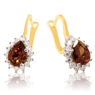 Серьги в красном золоте С-635 с фианитами кофе